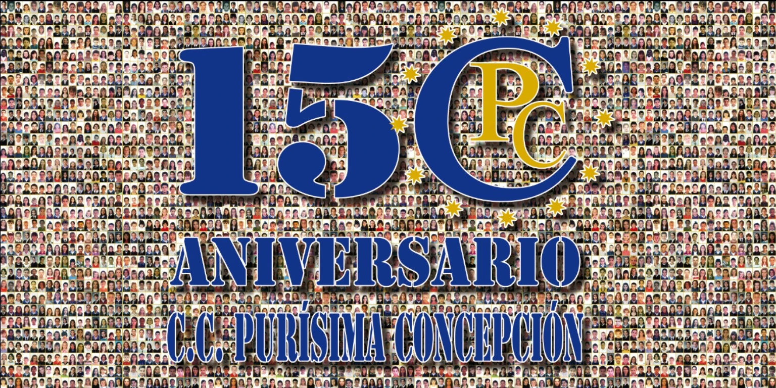 Mosaico de rostros con el emblema del 150 aniversario del Colegio Purísima Concepción de Santander.